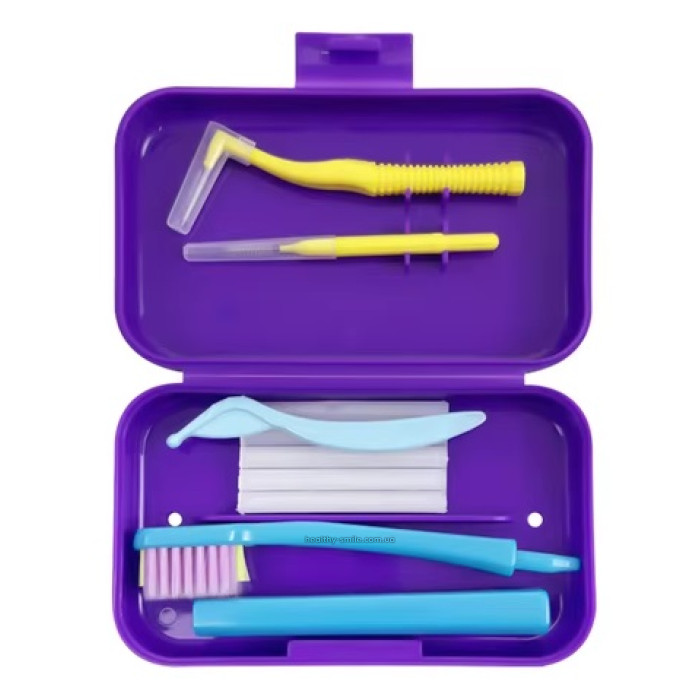 Orthodontic bracket care set with wax, purple